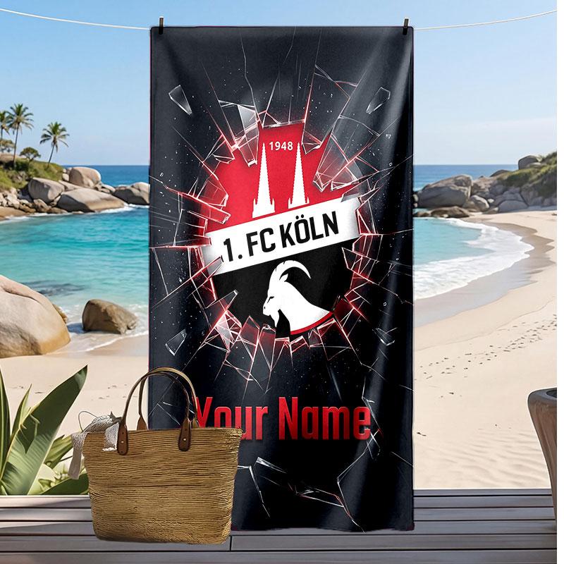 FC Köln Personalized Printed Beach Towel Soccer Logo Support Custom Name Text Absorbent Towel For Sport Travel Special Gift