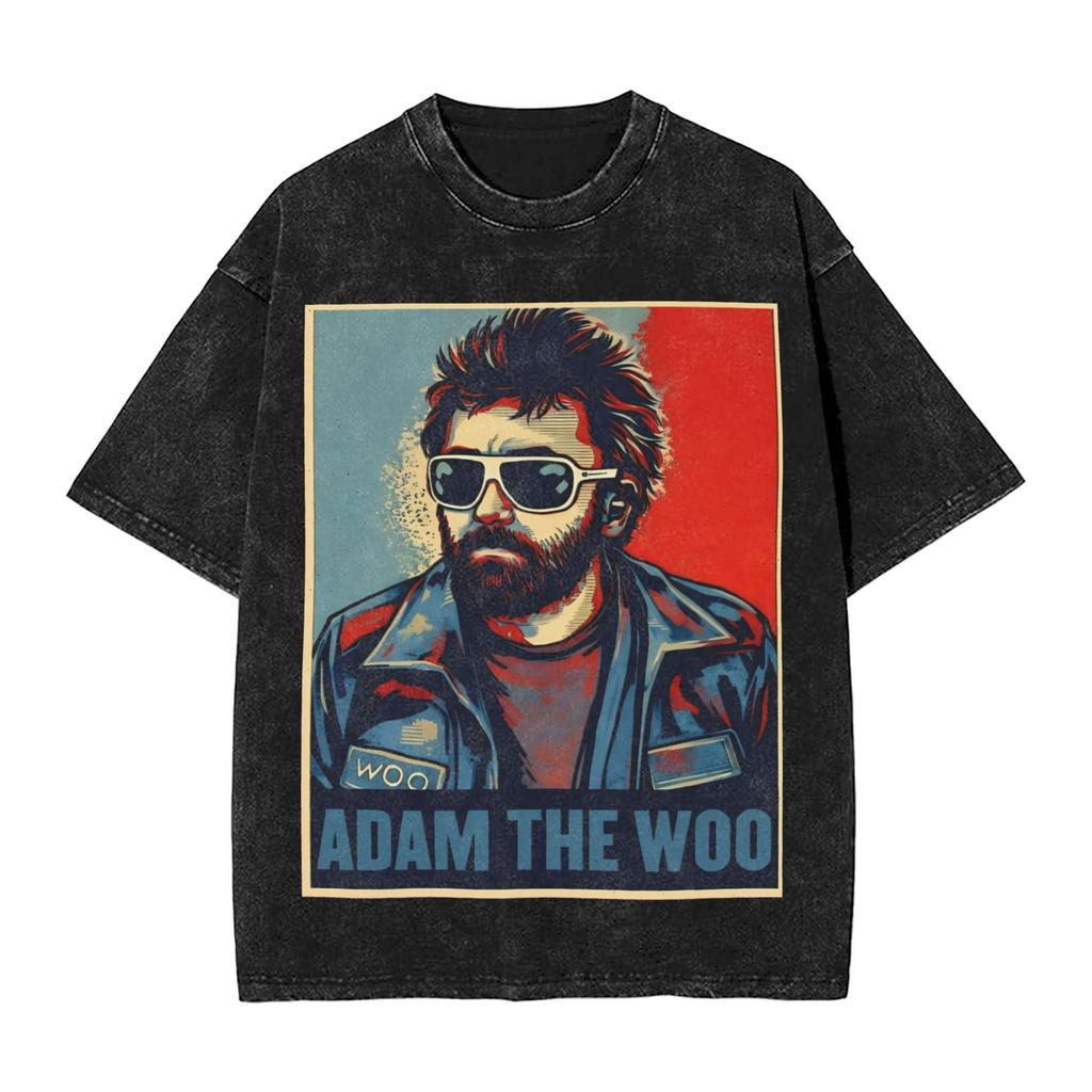 Adam The Woo Washed T Shirt Couple Y2K Retro Cotton T Shirts Summer Breathable Harajuku Tee Shirt Loose Plus Size Clothing