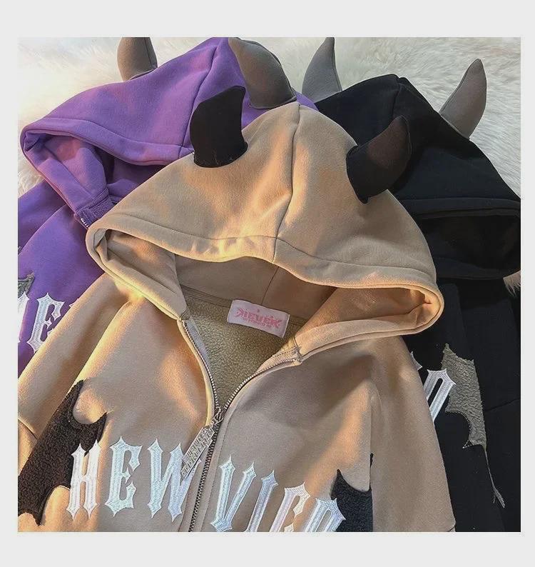 Men's Thick Winter Hooded Sweatshirt - Little Devil Style Heavy Zip-Up Cardigan