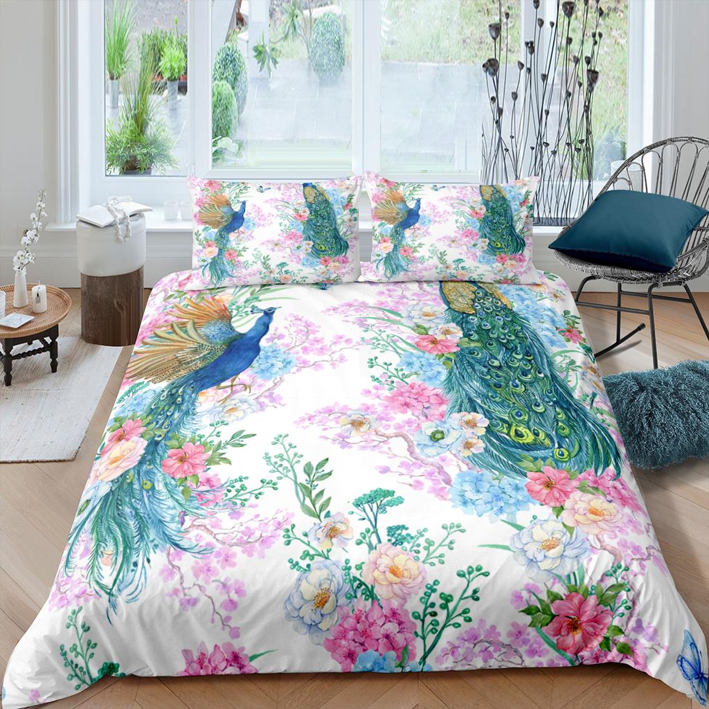 Покрывало для пододеяльника Павлины Размер Кинг/Квин Колибри Стрекоза Комплект постельного белья Цветы Птицы Пододеяльник Цветочный Животные Чехол для одеяла