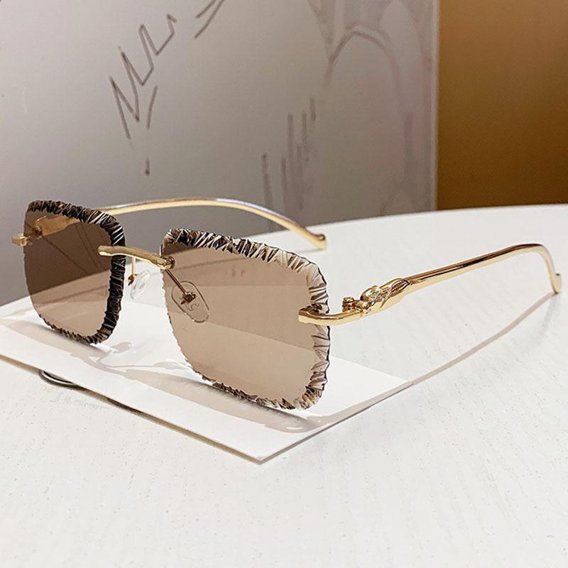 Vintage Rimless Square Sunglasses Women For Men Luxury Brand Designer Sun Glasses Punk Popular Metal Diamond Cutting Shades