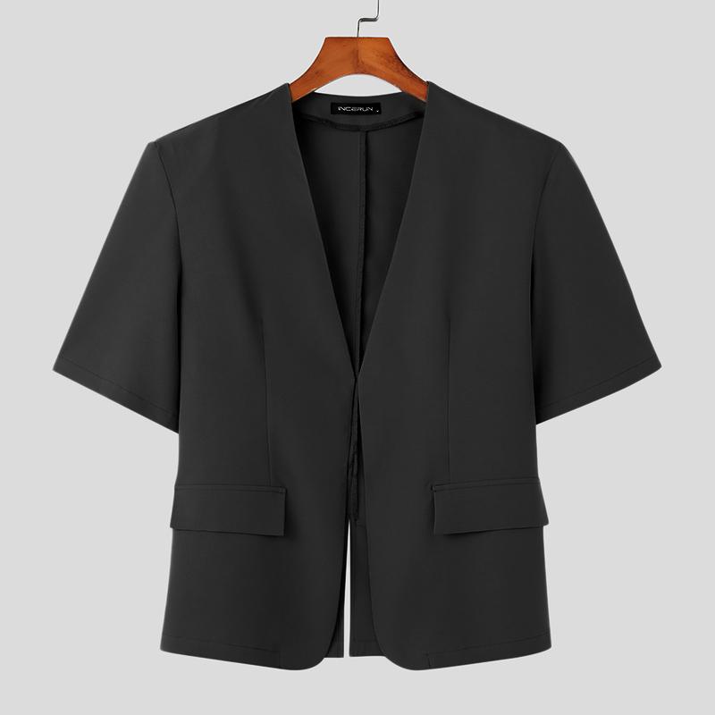 INCERUN Мужской простой пиджак с короткими рукавами без воротника, пиджак
