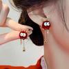 Серьги-гвоздики в китайском стиле, красный маленький лев, колокольчик, кулон, серьги, женские новогодние праздничные ювелирные изделия, подарок
