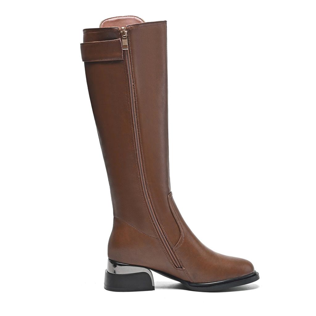 Krazing Pot Осенне-зимняя обувь из коровьей кожи на толстом среднем каблуке, большой размер 45, размер 44, размер 46, металлические пряжки, женские теплые сапоги до колена