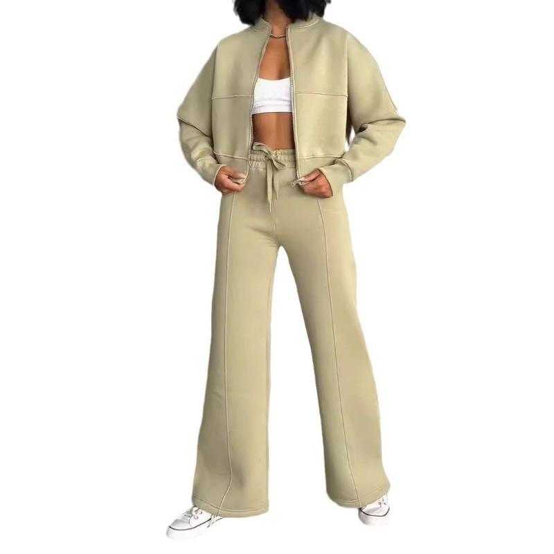 VEZFAA Женская мода повседневная весна осень однотонный принт длинный рукав О-образный вырез брюки брюки костюмы