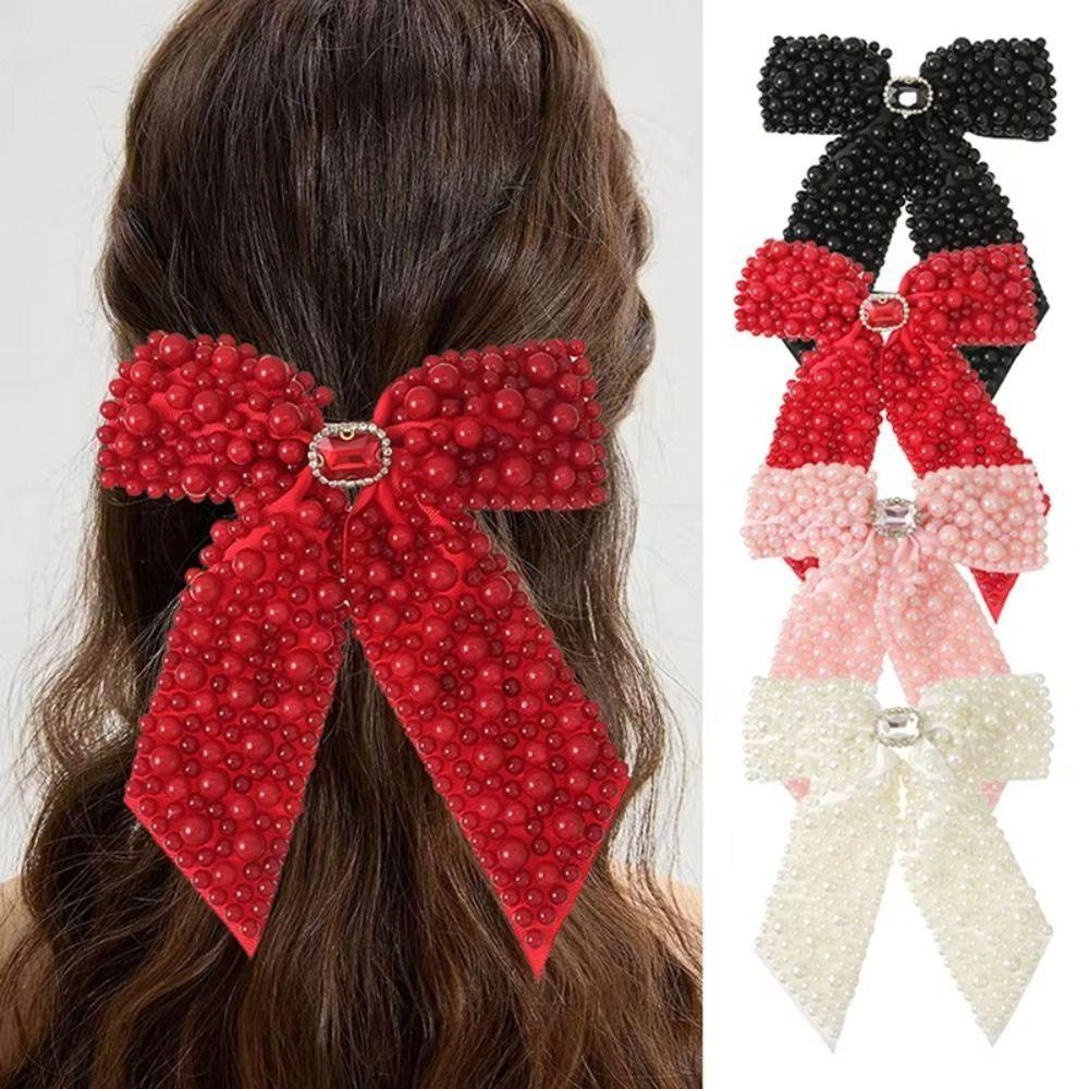 Fashion Pearl Bow Hair Clips Hair Jewelry Beads Bowknot Hairpin Bow Spring Clip Hair Accessories