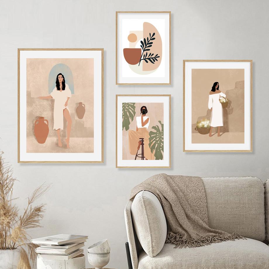 Vintage Girl Vase Flower Plant Leaf Boho Nordic Posters And Prints Wall Art Canvas Painting Wall Pictures For Living Room Decor No Frame