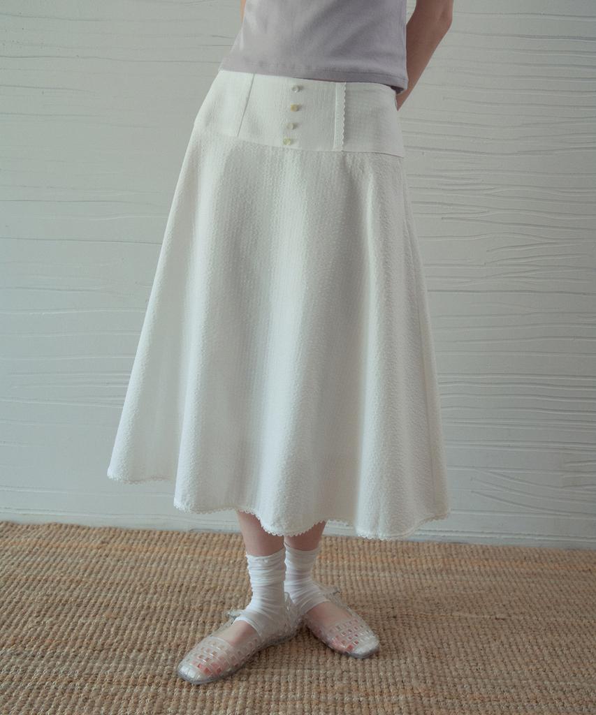 Юбка с пуговицами в клетку и кружевом Aueonoseuteljia Beni_Белая(Ob6Sk13)