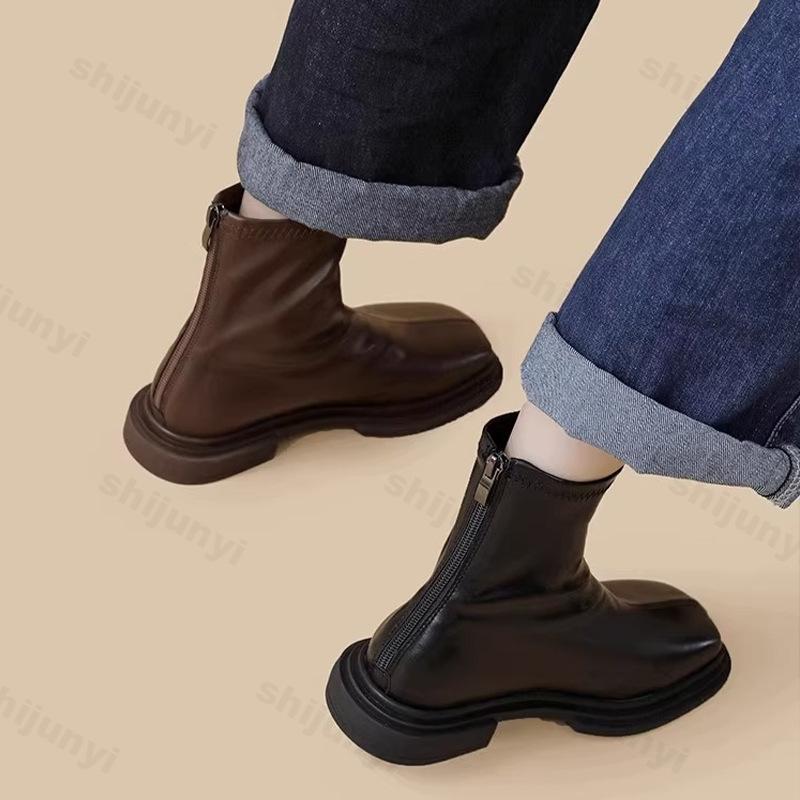 Модные женские осенние ботильоны, водонепроницаемая обувь на платформе, женский тренд 2025, обувь из мягкой кожи, ботинки на толстом каблуке в британском стиле