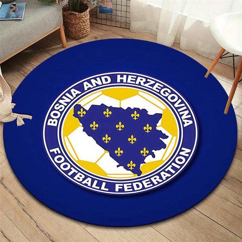 Bosnia and Herzegovina National Football Team Round Area Rug,Carpet Rug for Living Room Bedroom Sofa Playroom Decor,Non-slip Floor Mat
