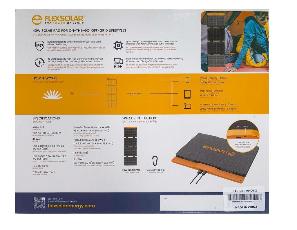 FlexSolar солнечная панель 40 Вт солнечное зарядное устройство 2 USB быстрая зарядка солнечное зарядное устройство IP67 водонепроницаемый для использования энергии защита от тайфунов предотвращение стихийных бедствий Джаккури