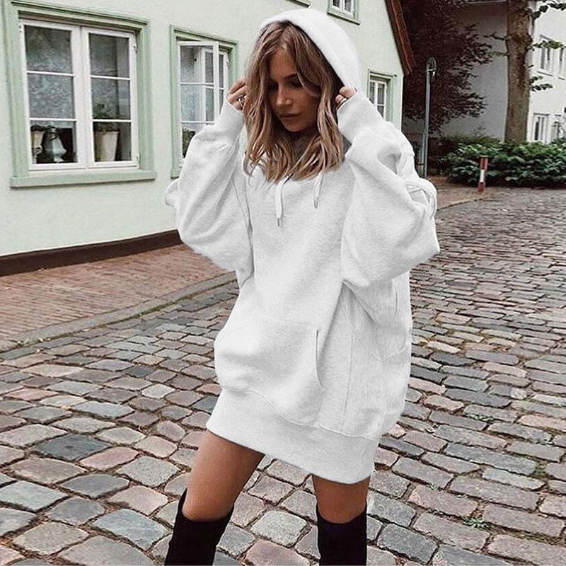 Fashion Trend Ladies Solid Color Loose Long Sleeve Thickened Hoodie Woman