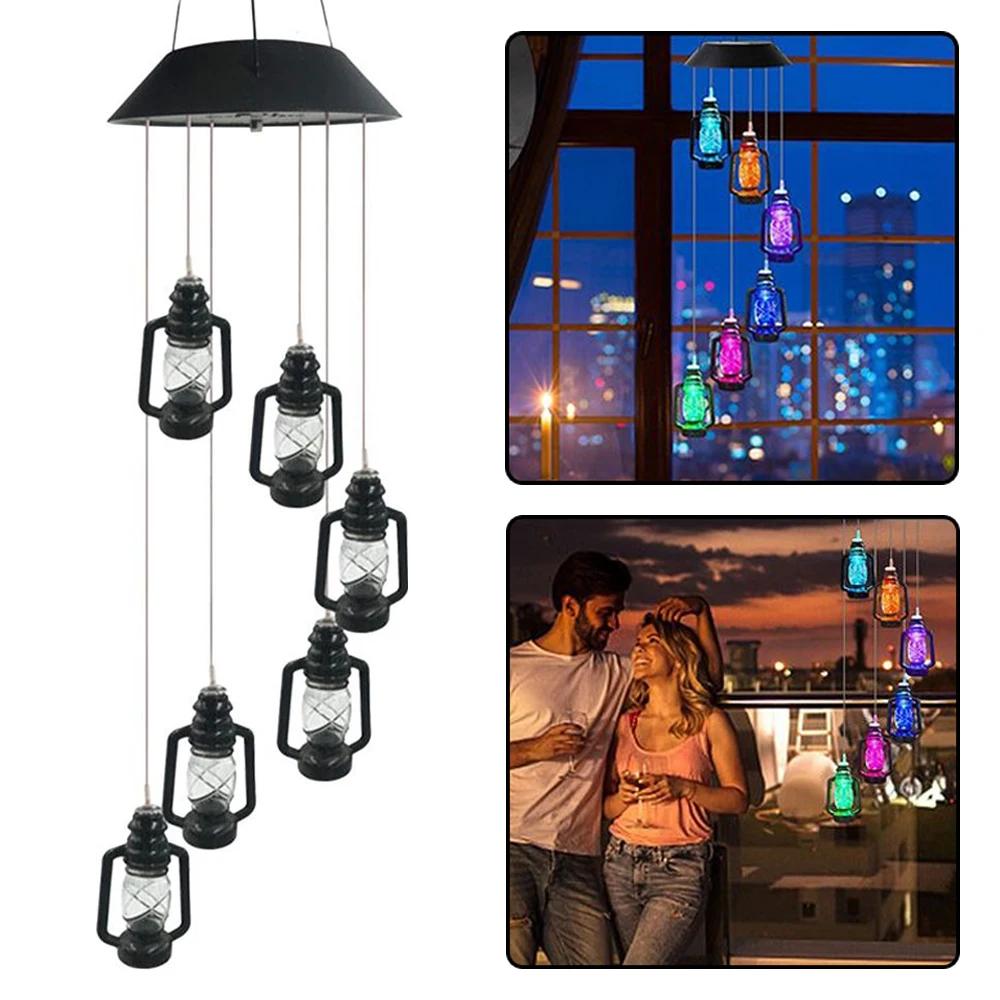 Solar Wind Chimes Vintage Bottle Color-Changing Light Mobile Hanging Chimes Gifts for Mom Teacher Garden Decoration Waterproof