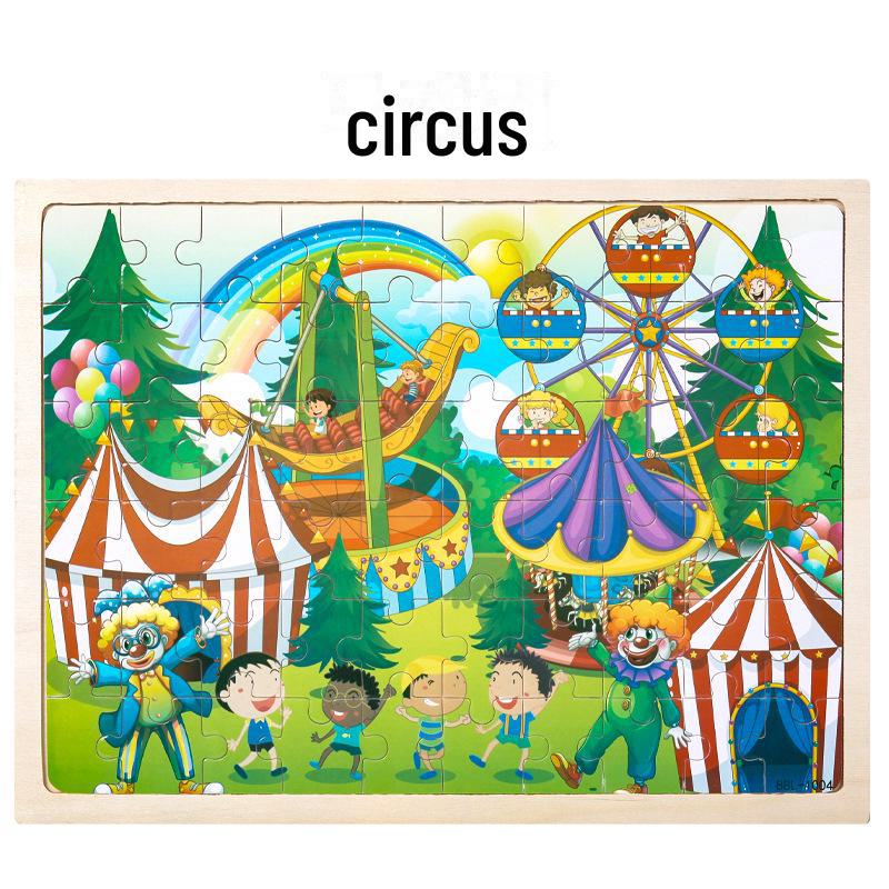 60-Piece Children's Educational Puzzle Set Featuring Jungle Adventure, Fire Rescue, and Various Cartoon Characters.