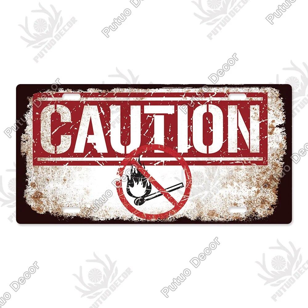 Putuo Decor Warning Metal Sign Plaque Metal Vintage Licenses Plate Tin Sign Wall Decor for Gas Station Pub Bar Beach Decoration
