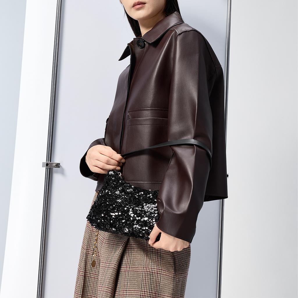 Charles & Keith Модная блестящая сумка под мышку Вечерняя сумка на плечо из ПУ кожи Маленькие женские сумки Серебристый Черный CK2-20681157-A