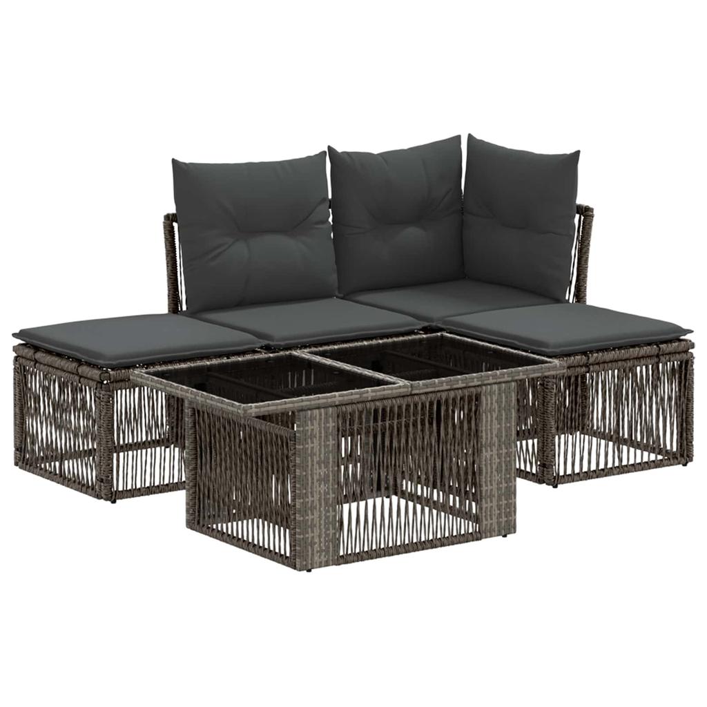 Garden Sofa Set 5 Pieces Gray Poly Rattan
