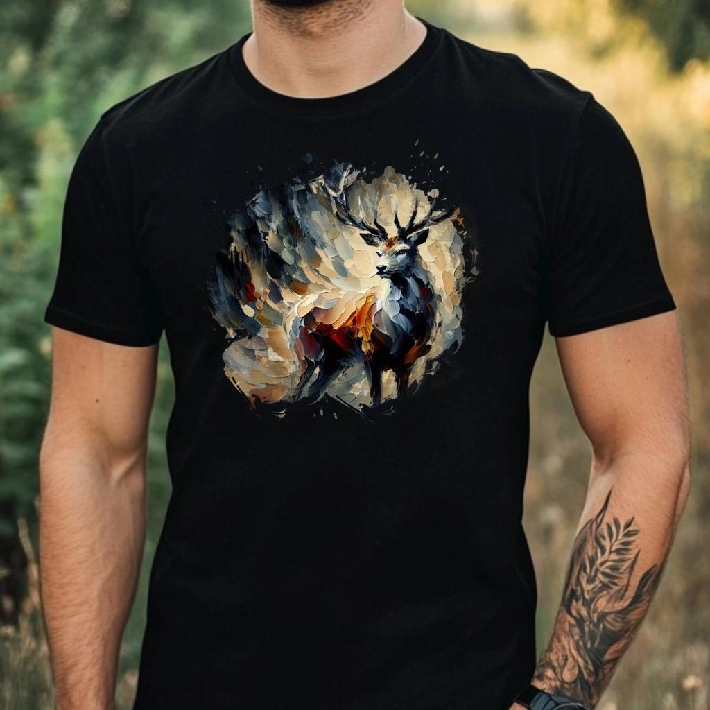 T-Shirt Herren Aquarell Hirsch Motiv Baumwolle Größe XS bis 5XL