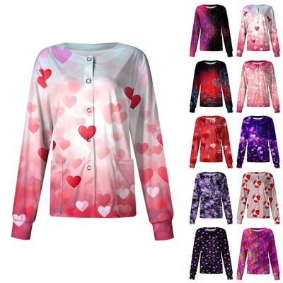 Женские повседневные модные однобортные топы для медсестер с воротником-стойкой и принтом ко Дню святого Валентина