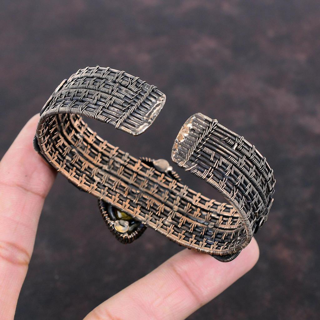 Браслет-манжета из аммонита ископаемого, медная проволока, браслет из драгоценного камня, браслет-манжета с радужным лунным камнем, регулируемый браслет, медные украшения ручной работы