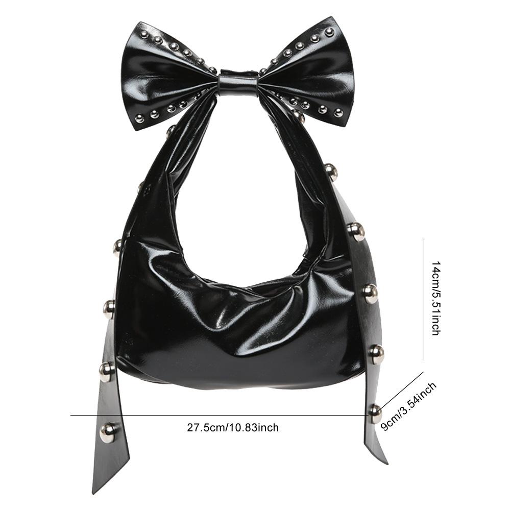 Shoulder Bag for Women Bow Knot Underarm Bag PU Leather Rivet Punk Handbag Studded for Work Travel