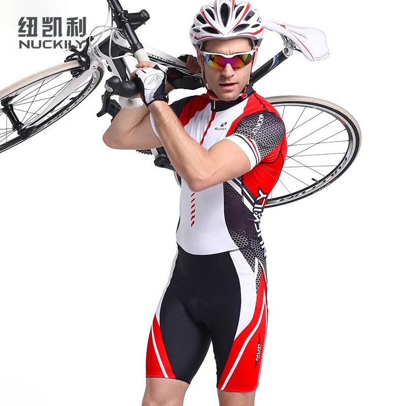 NUCKILY Summer Triathlon Suit Sunscreen Breathable Vest One-piece Swimsuit Cycling Suit Running Suit Short Sleeve
