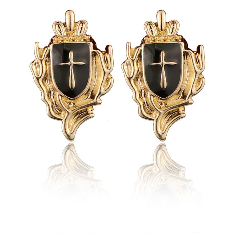 1 Pair Cross Shield Business Suit Shirt Collar Lapel Pin Brooch Tips Men Jewelry