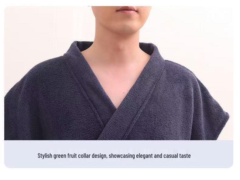 Унисекс Полосатый Впитывающий Халат-Полотенце - Короткий Рукав Пара для Мужчин и Женщин