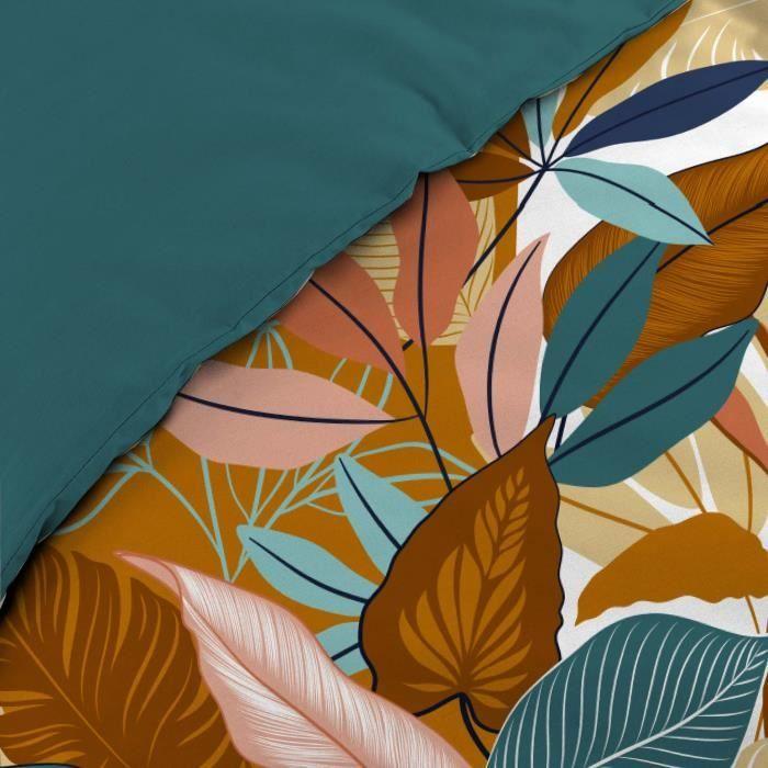 Housse de couette + taies - Yucca - 240 x 260 cm - 100% percale de coton - Jaune - 2 taies 63x63 cm