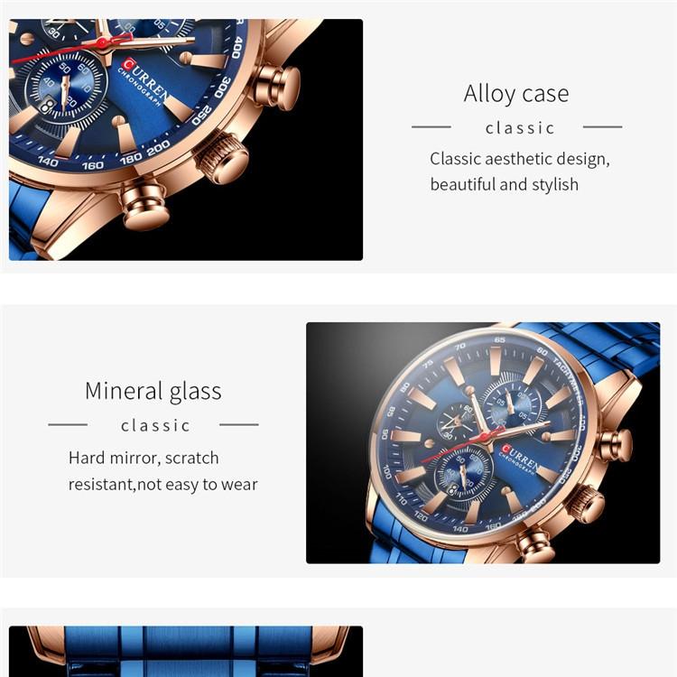 CURREN Часы со стальным ремешком, простой календарь, деловые часы с большим циферблатом, водонепроницаемые мужские модные часы