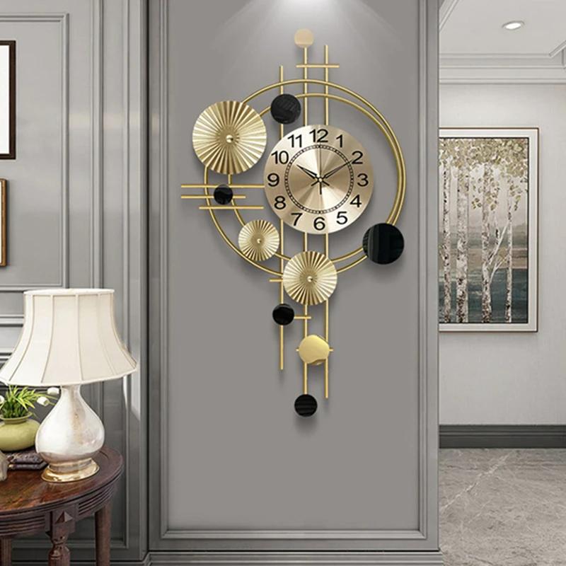 Большие настенные часы в скандинавском стиле, современный свет, роскошная гостиная, настенные часы для ресторана, геометрическое искусство, золотые беззвучные часы