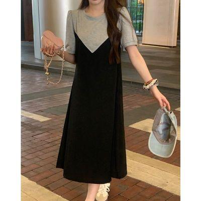French retro tea break Hepburn style A-shaped skirt for women's summer new temperament waist and thin small black dress