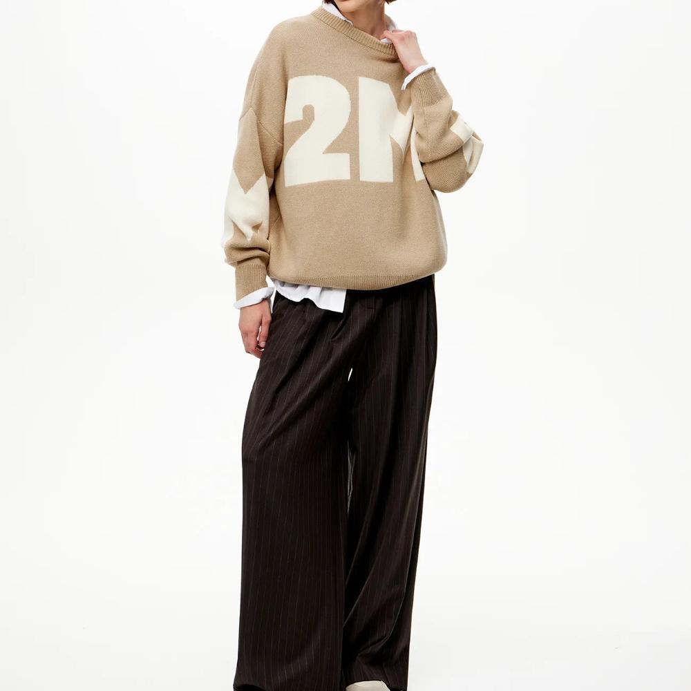 IHUASU Женские модные повседневные однотонные свободные свитера с круглым вырезом и осенне-зимним принтом с длинными рукавами