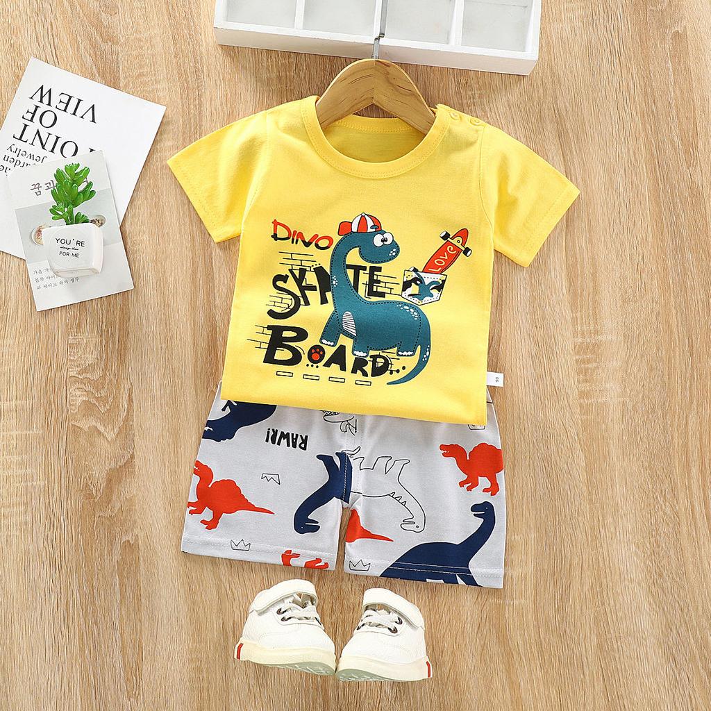 Two Pieces Children's Short-sleeved Suit Cotton Baby Clothes Boy Shorts Girls 1-7 Years Old Summer Children's Clothing