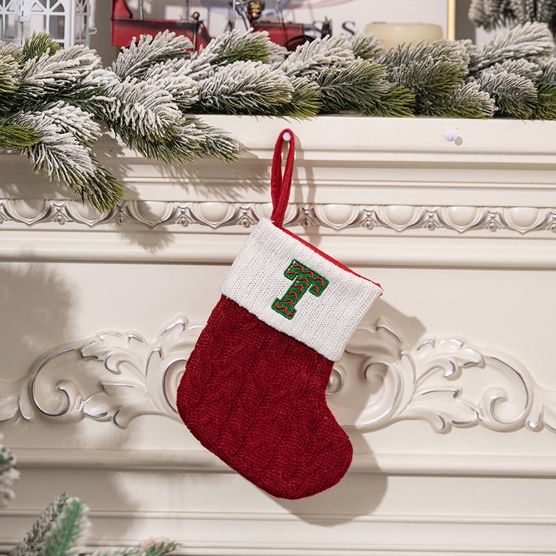 Creative Christmas Decorations Red Knitted Alphabet Embroidered Christmas Socks Color DIY Name Gift Socks