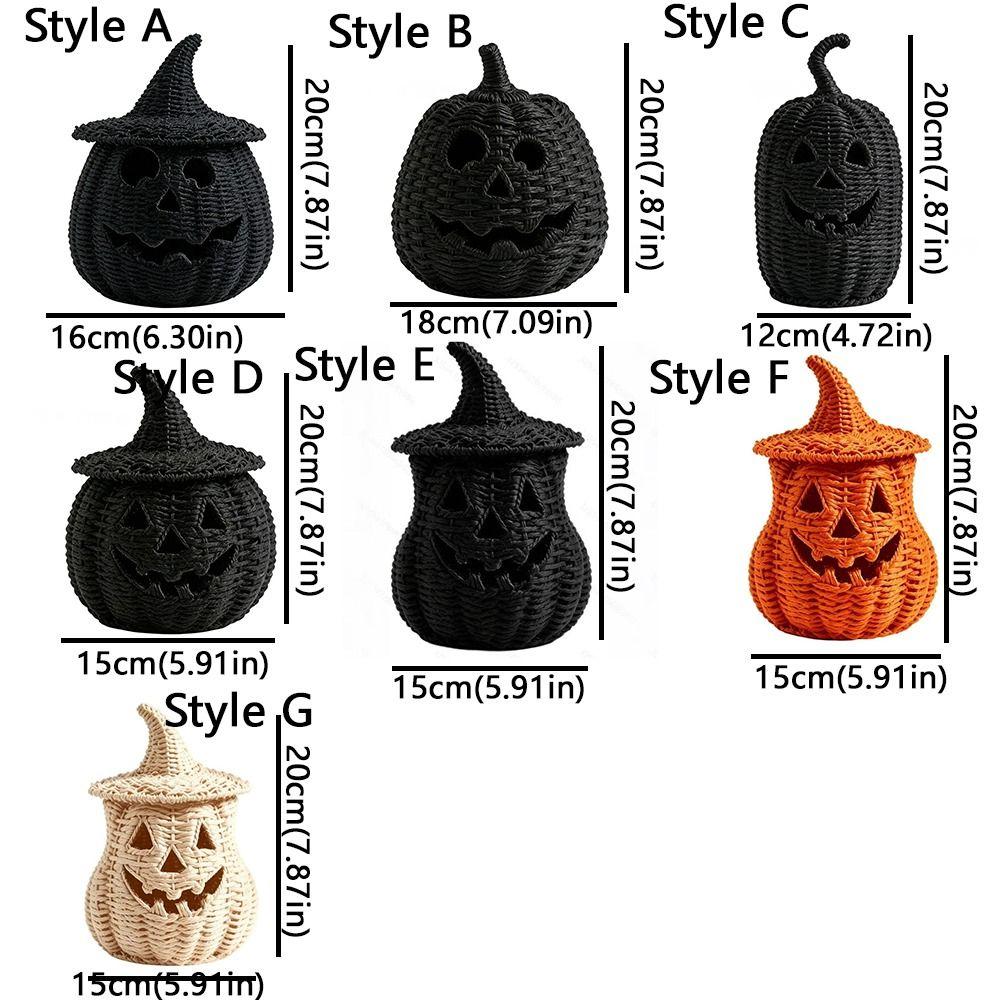 Woven Texture Halloween Pumpkin Statue Vintage Pumpkin Candle Holder Desk Display