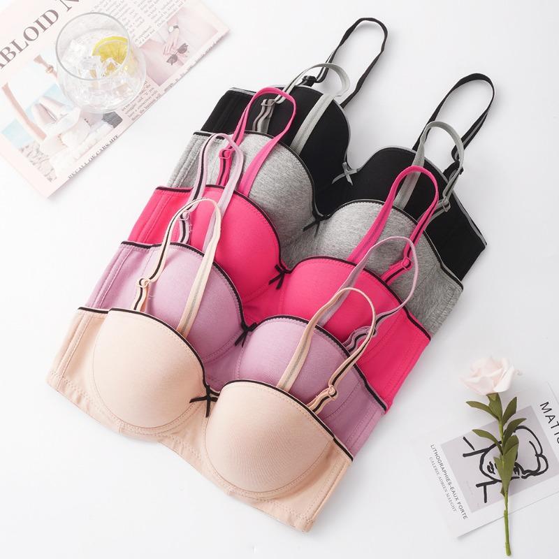 Хлопковый глянцевый тонкий бюстгальтер со сборками со стальным кольцом Нижнее белье Бюстгальтер