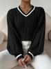 European & American Color Block Cable Knit V-Neck Sweater - Autumn/Winter Fashion Versatile Top for Women