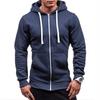 Men Casual Solid Color Long Sleeve Zip Up Hooded Open Front Sweatshirt