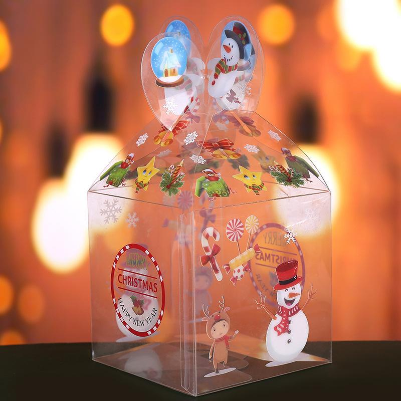 10PCS PVC Transparent Candy Box Christmas Decoration Gift Box and Packaging Santa Claus Snowman Elk Reindeer Candy Apple Boxes