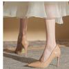 2025 New Women's Non-Chafing Nude High Heels - Sexy Patent Leather Stiletto Pointed Toe Soft Leather Bridesmaid Shoes XCY-930-1