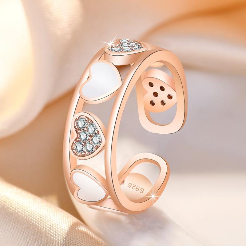 Fashion Ladies Crystal Love Heart Adjustable Open Rings Jewelry