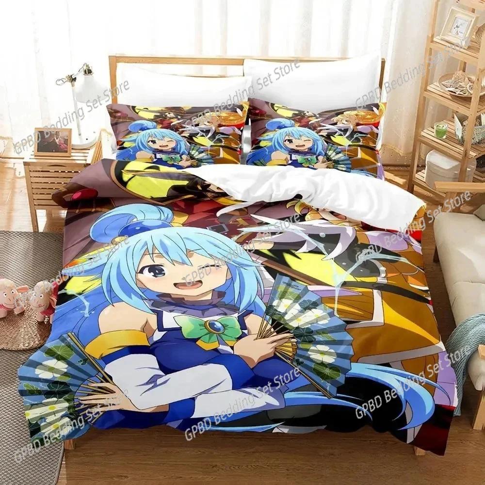 Аниме KonoSuba Комплект постельного белья для спальни Мягкие современные покрывала Удобные детские и взрослые мягкие пододеяльники Удобные чехлы для одеял и наволочки
