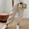 Fashion Cotton Linen Loose Casual Pants Women Plus Size Pocket Elastic Waist Wide Leg Pants Woman Solid Vintage Simple Office Ladies Trousers 24539