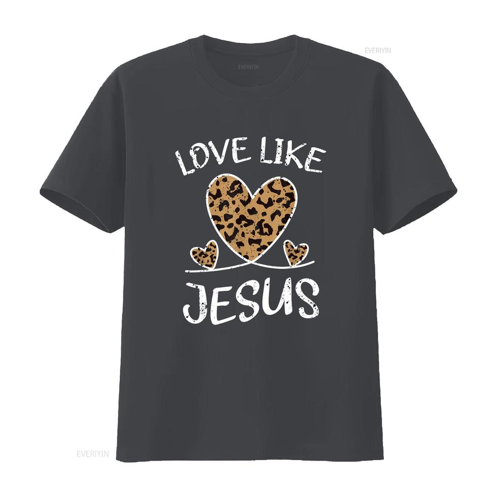 Faith Bible Blessed Christian Cheeta Leopard Love Like Jesus T Shirt Vintage Washed Homme Graphic Fashion Casual Stretched