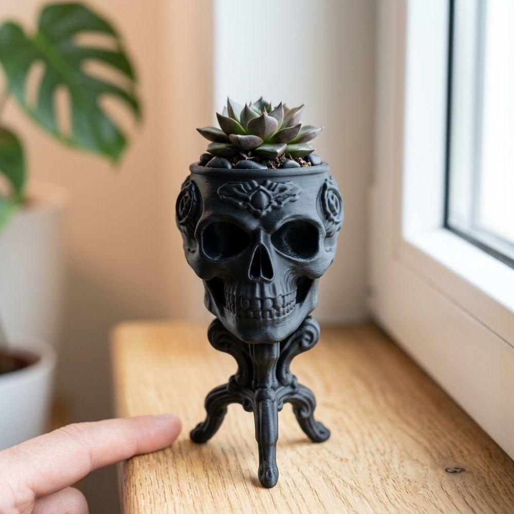 3D Printed Skull-Shaped Table Vase Gothic Skull Storage Pot Figurine Indoor Home Decor