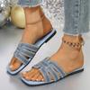 Women Slippers Summer Fashion Sexy Slippers Casual Comfortable Shoes Solid Color Crystal Sandals Square Toe Flat Heel Slippers