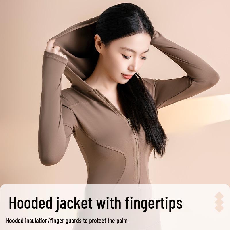 Высокоэластичный облегающий кардиган для йоги с капюшоном - Ветрозащитная фитнес-куртка для бега, велоспорта и йоги