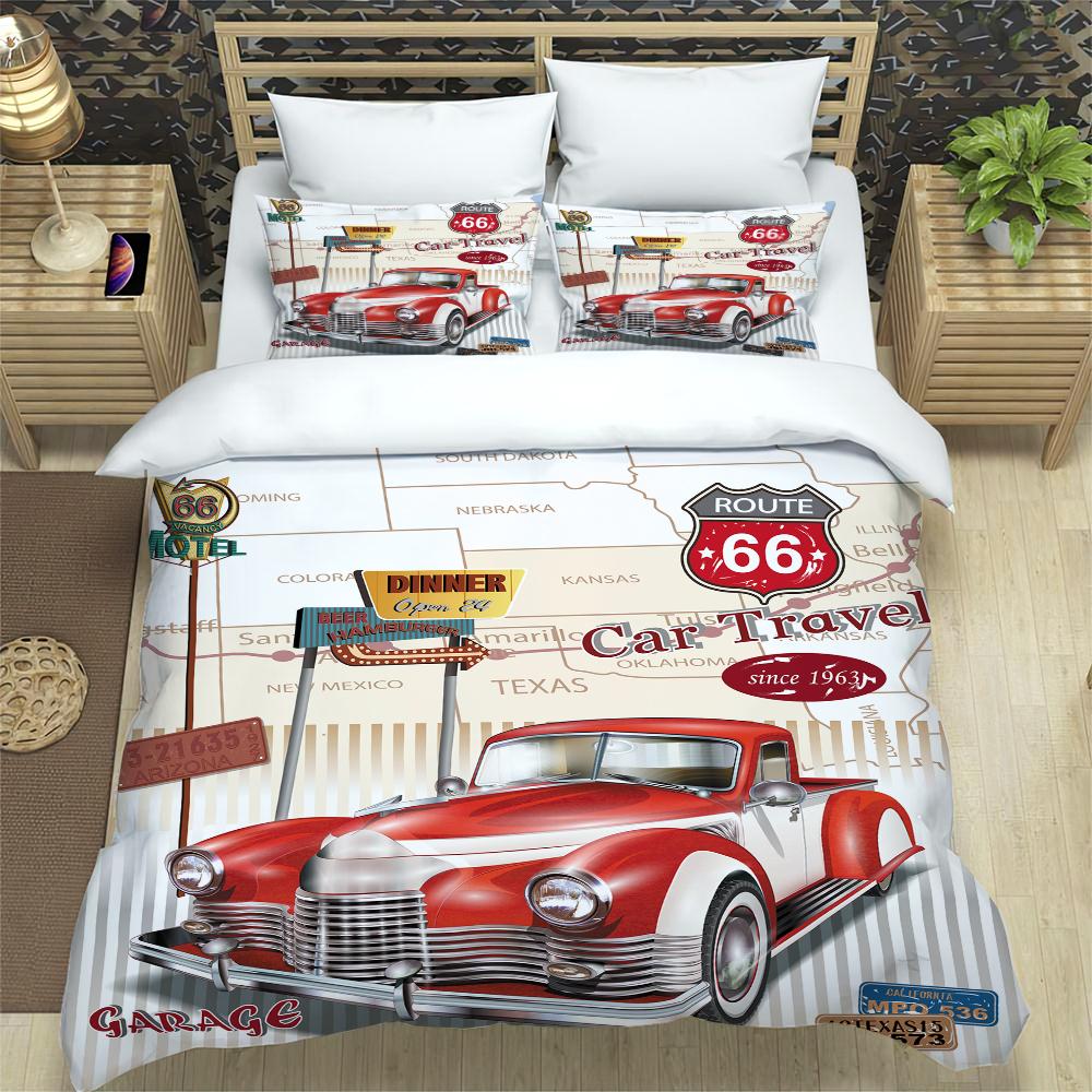 3pcs Bedding Set Classic Car Vintage Poster Home Textile Duvet Cover Pillow Case Boy Kid Teen Girl Bedding Covers Set