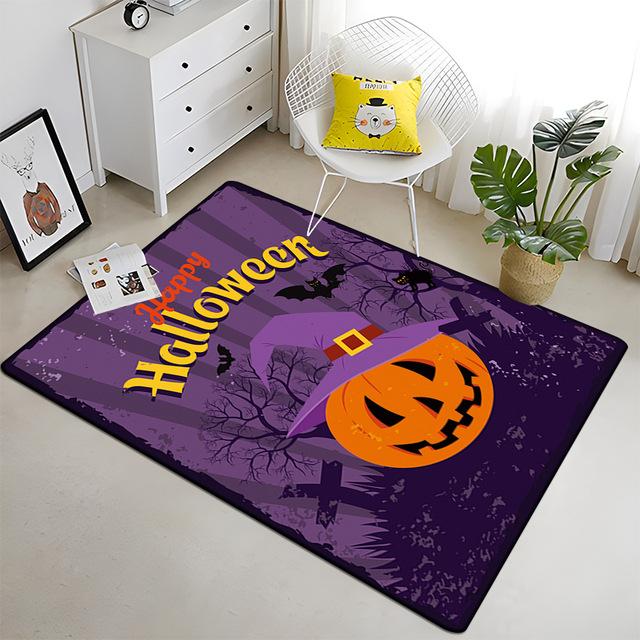 Halloween Crystal Velvet Horror Pumpkin Carpet Living Room Coffee Table Mat Bedroom Bed Blanket Bathroom Non-Slip Mat